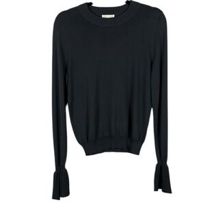 Leith Dark Gray Classic Stylish Ribbed Hem Bell Cuffs Long Sleeve Small Top